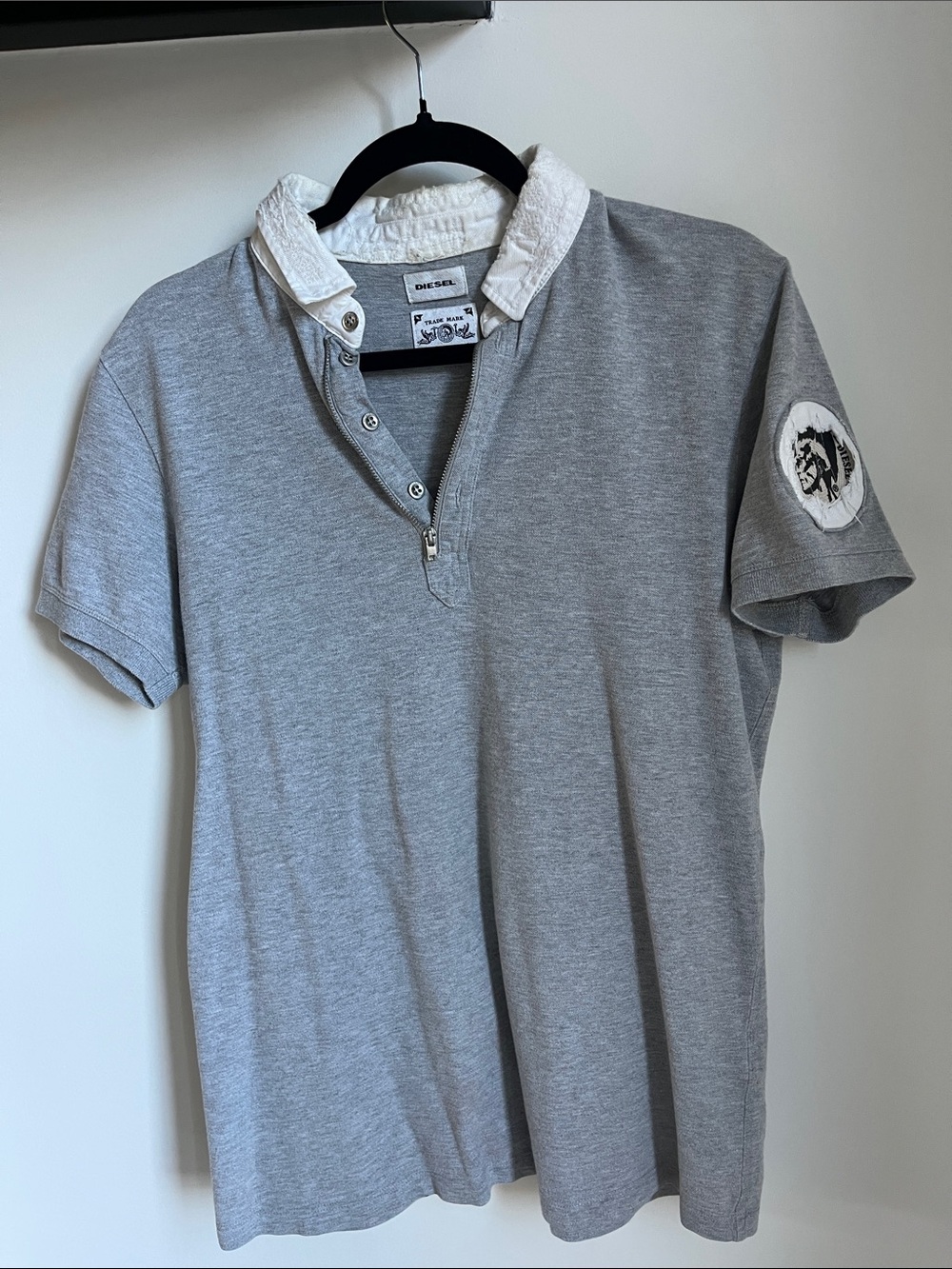 Diesel Grey Polo with White Contrast Collar